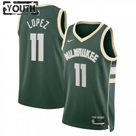 Barn Milwaukee Bucks Tröja Brook Lopez 11 Nike 2022-23 Icon Edition Grön Swingman